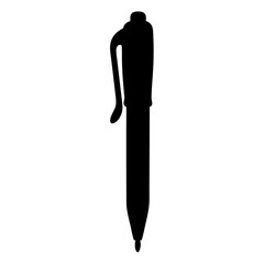 Silhouette of a black capped pen with a visible clip on a white background