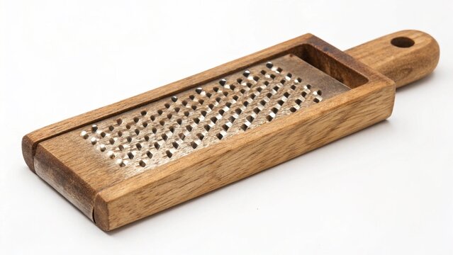 A rectangular wooden cheese grater isolated on white background