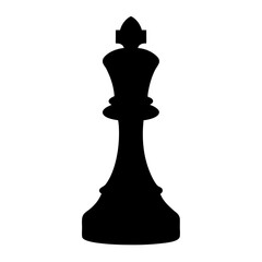 Black silhouette of a chess king piece standing against white background