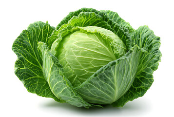 Obraz premium A vibrant green cabbage isolated on white background sits ready to eat