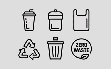 A zero waste outline icon set in black line style