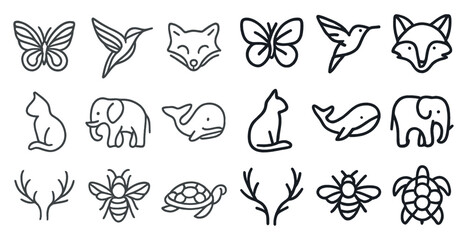Animal and nature outline icons set &ndash; linear, wildlife, natural elements symbols