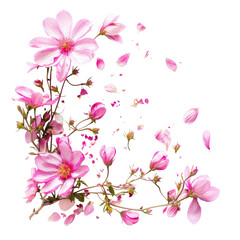 Pink blossoms in full bloom, petals swirling