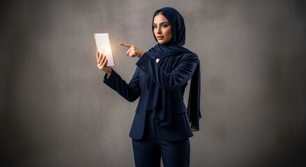 Modern Muslim Businesswoman using Tablet