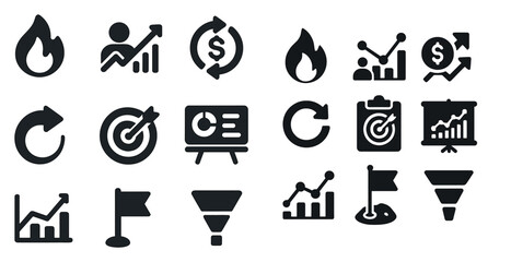 Data and analytics solid icons set – chart, statistics, business symbols