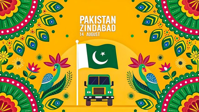 pakistan zindabad 14 august truck art celebration with colorful traditional design

