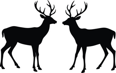 Fototapeta premium Elegant Black Silhouette of Two Deer with Antlers Facing Each Other on White Background