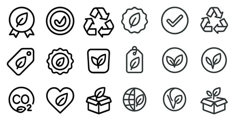 Eco and sustainability outline icons set – green, recycling, environmental symbols