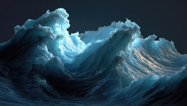 Massive, luminous waves cresting in a dark ocean