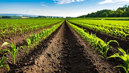 Rows of young corn seedlings
