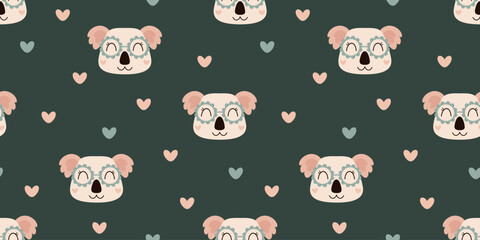 Retro groovy koala seamless pattern. Adorable hand drawn vector background for kids