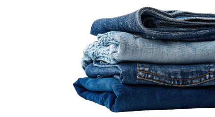 Stacked denim jeans, various shades of blue