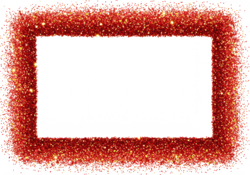 A sparkling red glitter frame creates a festive and decorative border isolated on transparent background