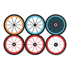 Colorful Bicycle Wheels Displayed in a Pattern