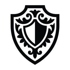 Vintage Heraldic Crest Silhouette, Vector, Illustration, Outline, Line Art, Icon, White Background.