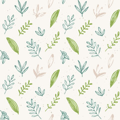 Seamless Hand-Drawn Floral and Leaf Pattern in Crayon Style