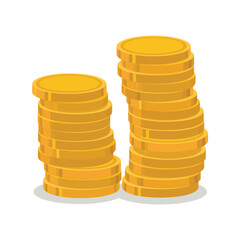 Two stacks of golden coins on a white background
