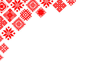Belarusian red and white folk textile illustration background with empty space