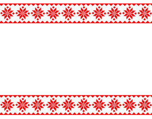 Slavic folk frame with geometric red pattern with symbols of wealth on white background with empty spase for your text