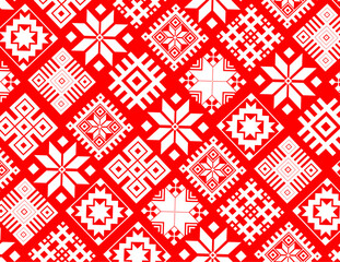 Slavic red and white Ornamental Diamond Pattern. Belarusian Ethnic Folk Design