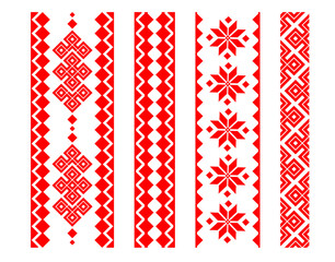 Slavic red and white Ornamental Diamond Pattern Vertical ethnic embroidery stripes Belarus inspired