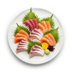 top shot of sashimi on plate 