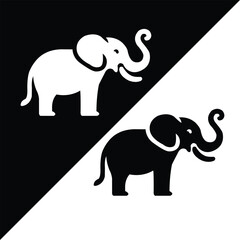 Simple vector of two elephants facing each other in black and white diagonal layout. Perfect for wildlife branding, educational posters, or decorative icons.