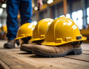 Safety gear on wooden floor