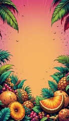 Obraz premium Lush Tropical Fruit Border Gradient Background Summer Paradise