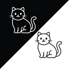 Vector illustration of two cats sitting calmly, one in black and one in white, with a clean diagonal contrast layout. Perfect for logos, prints, and cat-related content.