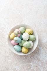 Easter eggs candies in a bowl