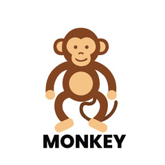 A playful cartoon monkey illustration in flat design style, featuring a brown monkey with a smile. Perfect for children's materials, jungle themes, and educational content.