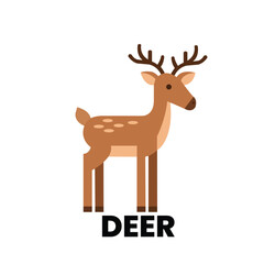 Obraz premium A simple and cute deer cartoon in flat style, showing a light brown deer with antlers. Ideal for woodland themes, kids' education, and holiday graphics.