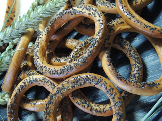 salted pretzels on a white background