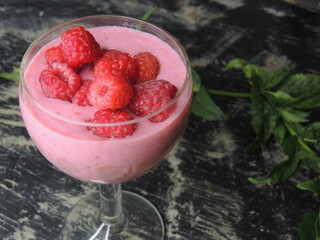 raspberries in glass