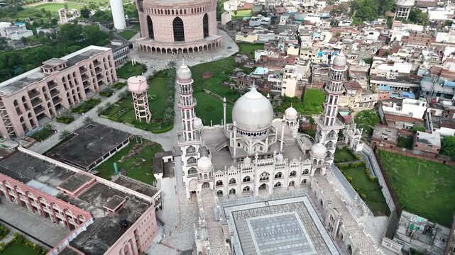 An arial 4k footage of Masjid Rasheed at Darul Uloom Deoband, Saharanpur