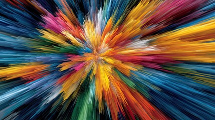 Abstract radial burst graphic, dynamic energy design, vibrant motion art, colorful explosion, creative background