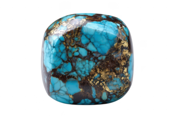 Vibrant blue and gold turquoise gemstone in a macro shot isolated on a transparent background