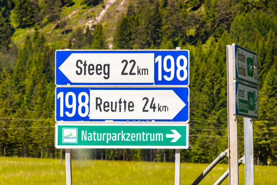 Destination town and road direction sign in Tyrol Austria.