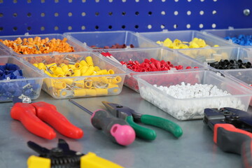Electrical Installation Tools and Materials for Electrical Switchboard Assembly. 