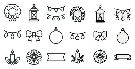 Naklejka premium Christmas decorations outline icons set – festive, linear holiday symbols