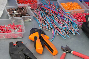 Electrical Installation Tools and Materials for Electrical Switchboard Assembly. 