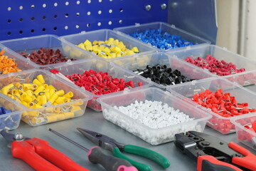 Electrical Installation Tools and Materials for Electrical Switchboard Assembly. 