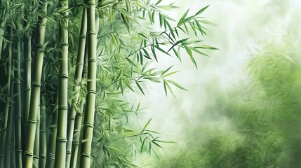 Lush green bamboo grove in soft light.