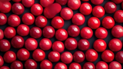 Many small, glossy, vibrant red spheres arranged on a dark background.