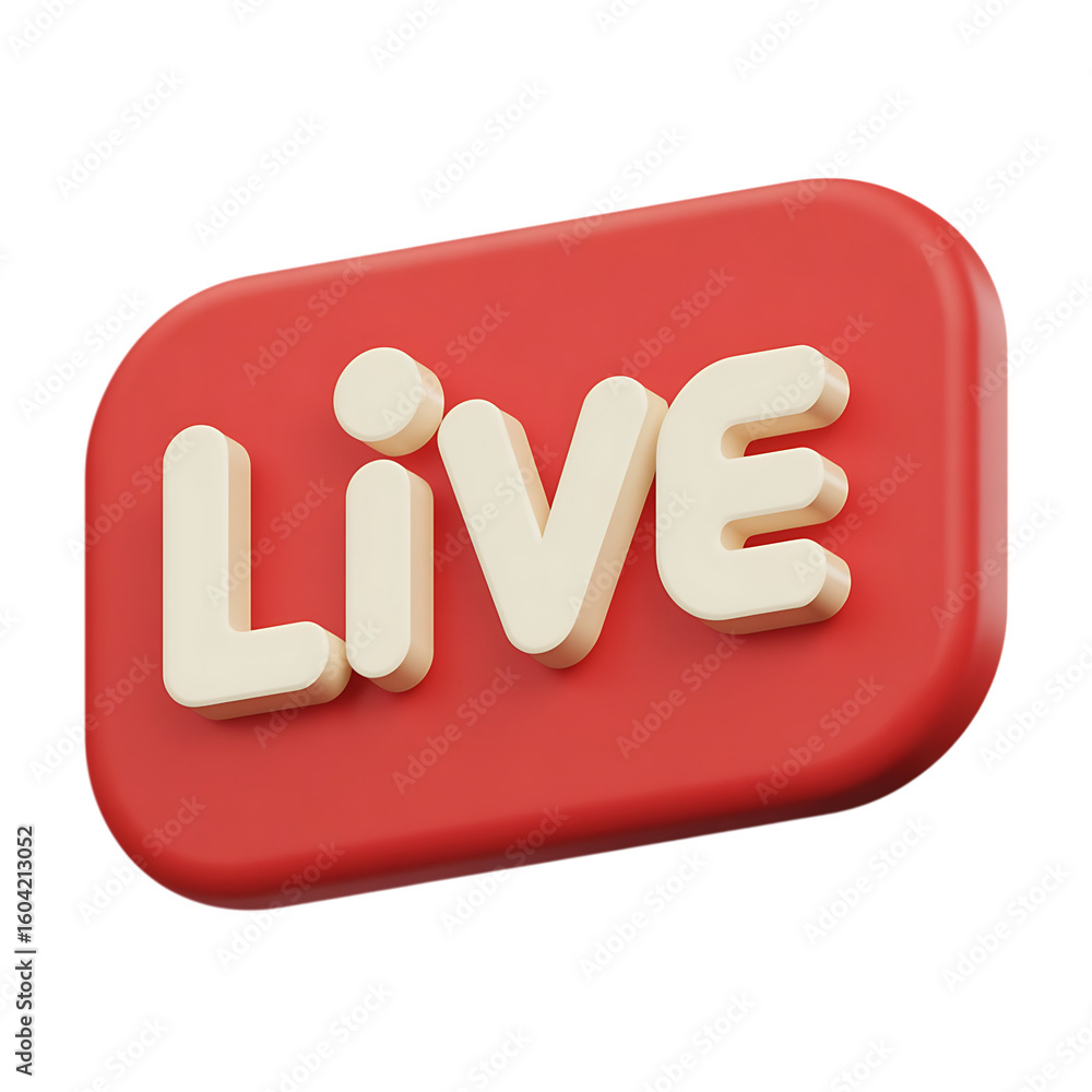 Fototapete a red live button with white text in 3d rendering on a transparent background