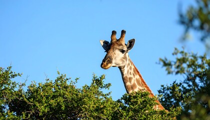 Naklejka premium Giraffe in a treetop