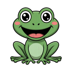 Obraz premium Cute cartoon green frog with big eyes and wide smile isolated on a transparent background amphibian animal