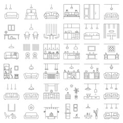 Collection of interior design floor plan sketches and elevations