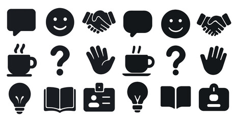 Communication and interaction solid icons set – filled, silhouette, message symbols